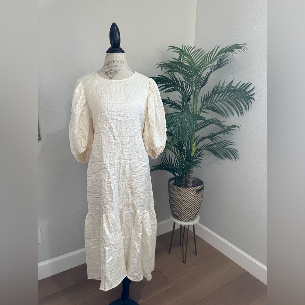 Cream Textured Midi with Tie Details